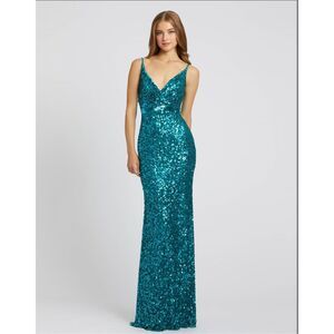 Mac Duggal NWT Long Spaghetti Strap Dress in Teal NWT Size 6
